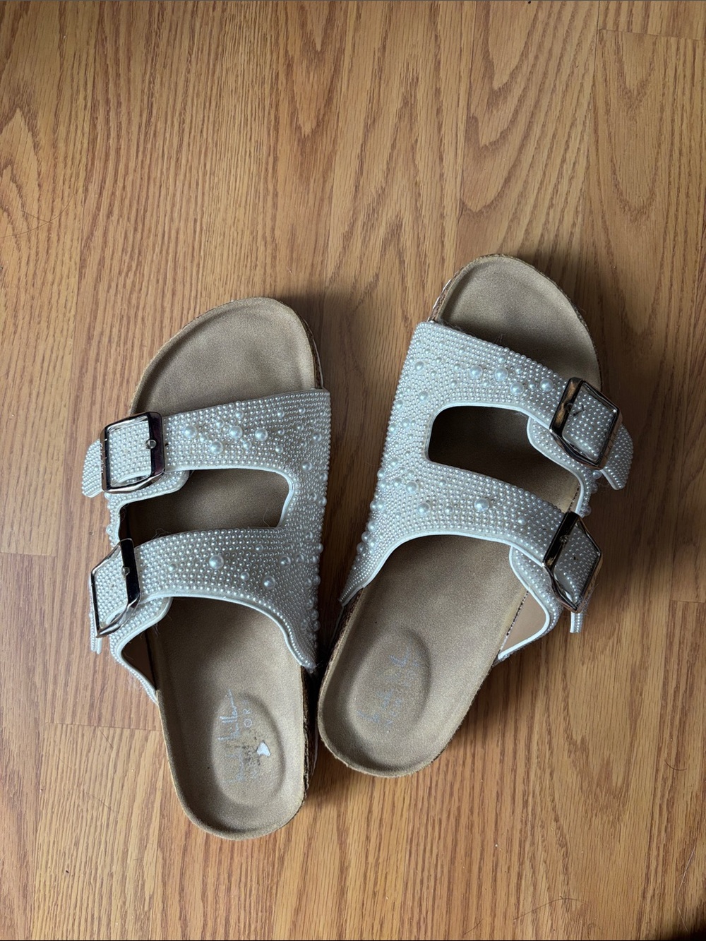 Pearl Double-Buckle Slide Sandals size 7.5